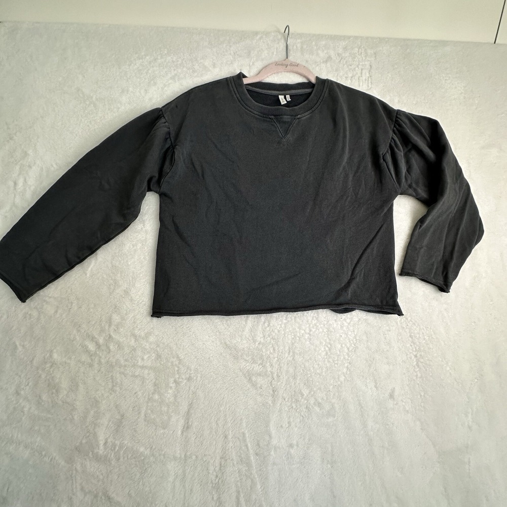 Comune Womens Long Sleeve Gray Shirt Top Sweatshirt S Cropped Puff Sleeve FLAW